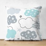- merry christmas - Realhomes Realhomes Çift Taraflı Açık Mavi Bulut Motifli Özel Tasarım Dijital Baskılı Modern Süet Yastık Kırlent Kılıfı Realhomes
