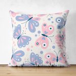 Çift Taraflı Renkli Kelebek Motifli Dijital Baskılı Modern Süet Yastık Kırlent Kılıfı Realhomes