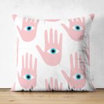 Çift Taraflı Mistik El İçinde Göz Motifli Dijital Baskılı Modern Süet Yastık Kırlent Kılıfı Realhomes