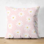 - Suet-K10376-Gorsel - Realhomes Çift Taraflı Pembe Zemin Papatya Tasarımlı Dijital Baskılı Dekoratif Süet Yastık Kırlent Kılıfı Realhomes