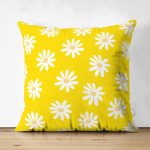 - Suet-K10378-Gorsel - Realhomes Çift Taraflı Sarı Zemin Papatya Desenli Dijital Baskılı Dekoratif Süet Yastık Kırlent Kılıfı Realhomes
