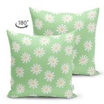 Çift Taraflı Yeşil Zemin Papatya Özel Tasarımlı Dijital Baskılı Modern Süet Yastık Kırlent Kılıfı Realhomes