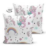 - Печать - Realhomes Realhomes Çift Taraflı Unicorn ve Deniz Kızı Tasarımlı Dijital Baskılı Modern Süet Yastık Kırlent Kılıfı Realhomes