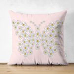 - Suet-K10380-Gorsel - Realhomes Çift Taraflı Pembe Zemin Papatyadan Kelebek Tasarımlı Dijital Baskılı Dekoratif Süet Yastık Kırlent Kılıfı Realhomes