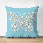 - Suet-K10381-Gorsel - Realhomes Çift Taraflı Mavi Zemin Papatyadan Kelebek Tasarımlı Dijital Baskılı Modern Süet Yastık Kırlent Kılıfı Realhomes