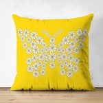 - Suet-K10382-Gorsel - Realhomes Çift Taraflı Sarı Zemin Papatyadan Kelebek Tasarımlı Dijital Baskılı Dekoratif Süet Yastık Kırlent Kılıfı Realhomes