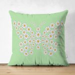 - Suet-K10383-Gorsel - Realhomes Çift Taraflı Yeşil Zemin Papatyadan Kelebek Tasarımlı Dijital Baskılı Modern Süet Yastık Kırlent Kılıfı Realhomes