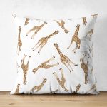 - Print - Realhomes Realhomes Çift Taraflı Zürafa Motifli Özel Tasarım Dijital Baskılı Modern Süet Yastık Kırlent Kılıfı Realhomes