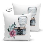 Çift Taraflı Retro Antika Fotoğraf Makinası Tasarımlı Dijital Baskılı Dekoratif Süet Yastık Kırlent Kılıfı Realhomes