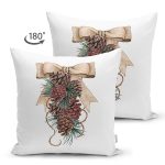 Çift Taraflı Kurdeleli Kozalak Motifli Dijital Baskılı Dekoratif Süet Yastık Kırlent Kılıfı Realhomes