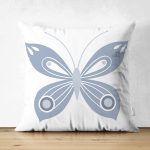 Çift Taraflı Mavi Kelebek Motifli Dijital Baskılı Dekoratif Süet Yastık Kırlent Kılıfı Realhomes