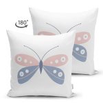 Çift Taraflı Mavi Pembe Kelebek Desenli Dijital Baskılı Modern Süet Yastık Kırlent Kılıfı Realhomes