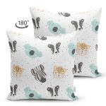 Realhomes Çift Taraflı Sevimli Hayvanlar Çizimli Özel Tasarım Dijital Baskılı Modern Süet Yastık Kırlent Kılıfı Realhomes