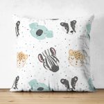 Realhomes Çift Taraflı Sevimli Hayvanlar Çizimli Özel Tasarım Dijital Baskılı Modern Süet Yastık Kırlent Kılıfı Realhomes