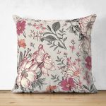 - Suet-K10413-Gorsel - Realhomes Çift Taraflı Papatya & Gül Tasarımlı Dijital Baskılı Modern Süet Yastık Kırlent Kılıfı Realhomes