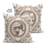 - Suet-K10420-Gorsel-1 - Realhomes Çift Taraflı Karakalem Çiçek & Portre Desenli Dijital Baskılı Dekoratif Süet Yastık Kırlent Kılıfı Realhomes