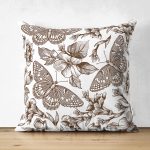 - Suet-K10422-Gorsel - Realhomes Çift Taraflı Karakalem Çiçek & Kelebek Desenli Dijital Baskılı Dekoratif Süet Yastık Kırlent Kılıfı Realhomes