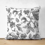 - Suet-K10425-Gorsel - Realhomes Çift Taraflı Karakalem Çiçek Desenli Dijital Baskılı Modern Süet Yastık Kırlent Kılıfı Realhomes