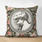 - Suet-K10428-Gorsel - Realhomes Çift Taraflı Renkli Gül & Portre Motifli Dijital Baskılı Dekoratif Süet Yastık Kırlent Kılıfı Realhomes