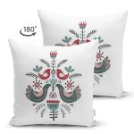 Çift Taraflı Kuş & Çiçek Motifli Dijital Baskılı Modern Süet Yastık Kırlent Kılıfı Realhomes
