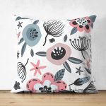 - Suet-K10438-Gorsel - Realhomes Çift Taraflı Özel Tasarım Çiçek Yaprakları Dijital Baskılı Dekoratif Süet Yastık Kırlent Kılıfı Realhomes