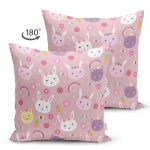 Çift Taraflı Sevimli Tavşan Ve Kedi Dijital Baskılı Özel Tasarım Modern Süet Yastık Kırlent Kılıfı Realhomes