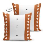 Çift Taraflı Kahve & Beyaz Zemin Etnik Figürlü Bohem Desenli Dijital Baskılı Modern Süet Yastık Kırlent Kılıfı Realhomes