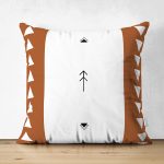 Çift Taraflı Kahve & Beyaz Zemin Etnik Figürlü Bohem Desenli Dijital Baskılı Modern Süet Yastık Kırlent Kılıfı Realhomes