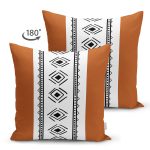 - Suet-K10442-Gorsel-1 - Realhomes Çift Taraflı Kahve & Beyaz Zemin Etnik Figürlü Bohem Desenli Dijital Baskılı Dekoratif Süet Yastık Kırlent Kılıfı Realhomes