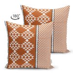 Çift Taraflı Kahve Zemin Etnik Figürlü Bohem Desenli Dijital Baskılı Dekoratif Süet Yastık Kırlent Kılıfı Realhomes