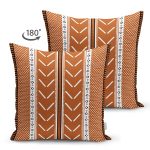 - Suet-K10447-Gorsel-1 - Realhomes Çift Taraflı Kahve & Beyaz Zemin Etnik Figürlü Bohem Desenli Dijital Baskılı Modern Süet Yastık Kırlent Kılıfı Realhomes