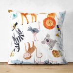 Realhomes Çift Taraflı Sevimli Hayvanlar Çizimli Özel Tasarım Dijital Baskılı Modern Süet Yastık Kırlent Kılıfı Realhomes