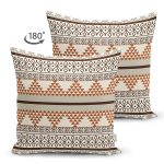 Çift Taraflı Krem Zemin Etnik Tasarımlı Dijital Baskılı Dekoratif Süet Yastık Kırlent Kılıfı Realhomes