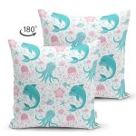 Realhomes Çift Taraflı Deniz Motifli Gülen Yunus Tasarımlı Dijital Baskılı Modern Süet Yastık Kırlent Kılıfı Realhomes