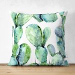 Çift Taraflı Kaktüs Özel Tasarımlı Dijital Baskılı Dekoratif Süet Yastık Kırlent Kılıfı Realhomes