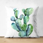 Çift Taraflı Kaktüs Özel Tasarımlı Dijital Baskılı Modern Süet Yastık Kırlent Kılıfı Realhomes