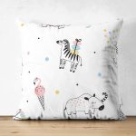 Realhomes Çift Taraflı Sevimli Hayvan Çizimli Özel Tasarım Dijital Baskılı Modern Süet Yastık Kırlent Kılıfı Realhomes