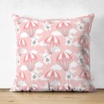 Realhomes Çift Taraflı Paraşütlü Tavşan Motifli Özel Tasarım Dijital Baskılı Modern Süet Yastık Kırlent Kılıfı Realhomes