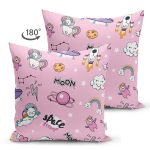 - Печать - Realhomes Realhomes Çift Taraflı Pembe Zeminli Uzay Tasarımlı Dijital Baskılı Modern Süet Yastık Kırlent Kılıfı Realhomes