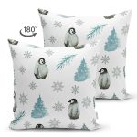 Realhomes Çift Taraflı Sevimli Penguen ve Kar Taneleri Özel Tasarım Dijital Baskılı Modern Süet Yastık Kırlent Kılıfı Realhomes