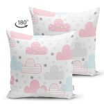 - Печать - Realhomes Realhomes Çift Taraflı Renkli Bulutlar Motifli Özel Tasarım Dijital Baskılı Modern Süet Yastık Kırlent Kılıfı Realhomes
