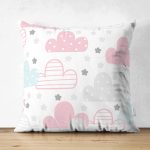 - Печать - Realhomes Realhomes Çift Taraflı Renkli Bulutlar Motifli Özel Tasarım Dijital Baskılı Modern Süet Yastık Kırlent Kılıfı Realhomes