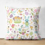 - Печать - Realhomes Realhomes Çift Taraflı Çiçekli ve Tavşan Tasarımlı Dijital Baskılı Modern Süet Yastık Kırlent Kılıfı Realhomes