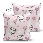 - panda09 - Realhomes Realhomes Çift Taraflı Kalpli Balon Yavru Panda Özel Tasarım Dijital Baskılı Modern Süet Yastık Kırlent Kılıfı Realhomes