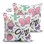 Çift Taraflı Bebek Desenli Çilek Kelebek Dijital Baskılı Özel Tasarım Modern Süet Yastık Kırlent Kılıfı Realhomes