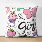 Çift Taraflı Bebek Desenli Çilek Kelebek Dijital Baskılı Özel Tasarım Modern Süet Yastık Kırlent Kılıfı Realhomes