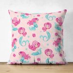 Realhomes Çift Taraflı Pembe Zeminde Denizkızı Motifli Özel Tasarım Dijital Baskılı Modern Süet Yastık Kırlent Kılıfı Realhomes