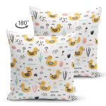 Realhomes Çift Taraflı Oyuncak Ördek Çizimli Özel Tasarım Dijital Baskılı Modern Süet Yastık Kırlent Kılıfı Realhomes