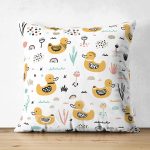 Realhomes Çift Taraflı Oyuncak Ördek Çizimli Özel Tasarım Dijital Baskılı Modern Süet Yastık Kırlent Kılıfı Realhomes