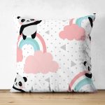 Çift Taraflı Gökkuşağı Ve Panda Dijital Baskılı Özel Tasarım Modern Süet Yastık Kırlent Kılıfı Realhomes